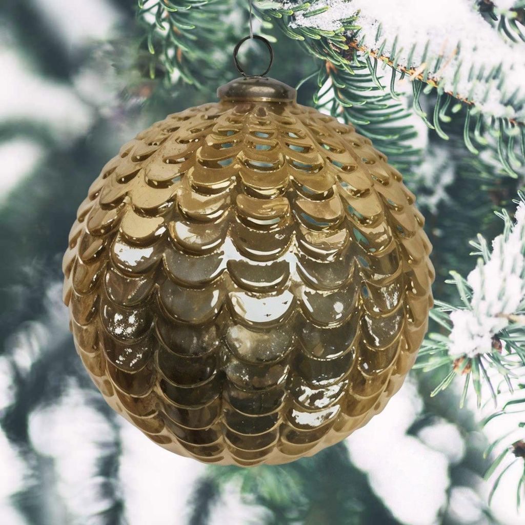Premium Weihnachtskugel Glas, gold glänzend - handgemacht in Indien, 21 cm