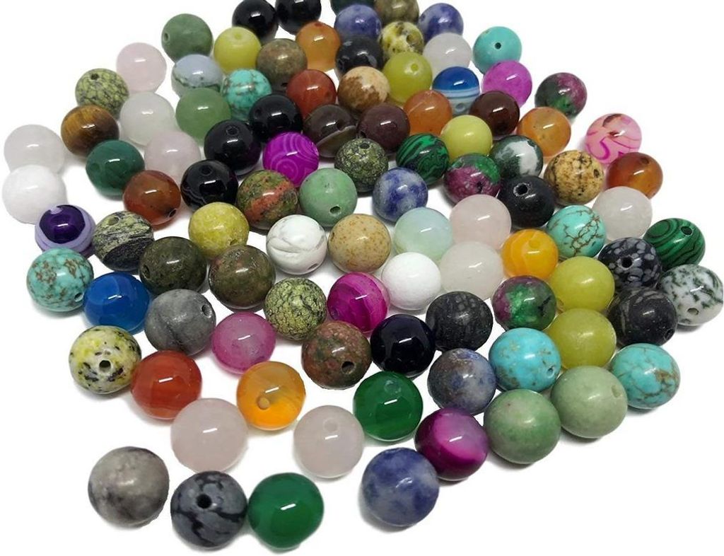 Edelstein Perlen Mix 8 mm – 100 Stück – gebohrt 1 mm – Schmuck Basteln