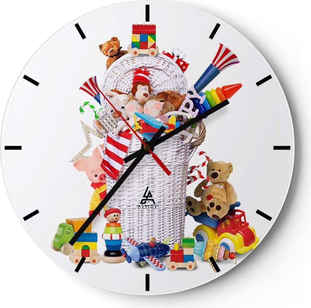 Wanduhr - Rund - Glasuhr - Spielzeug Kinder Spaß Freunde - 30x30cm - Schleichendes Uhrwerk - Lautlos - zum Aufhängen bereit - Dekoration Modern -...