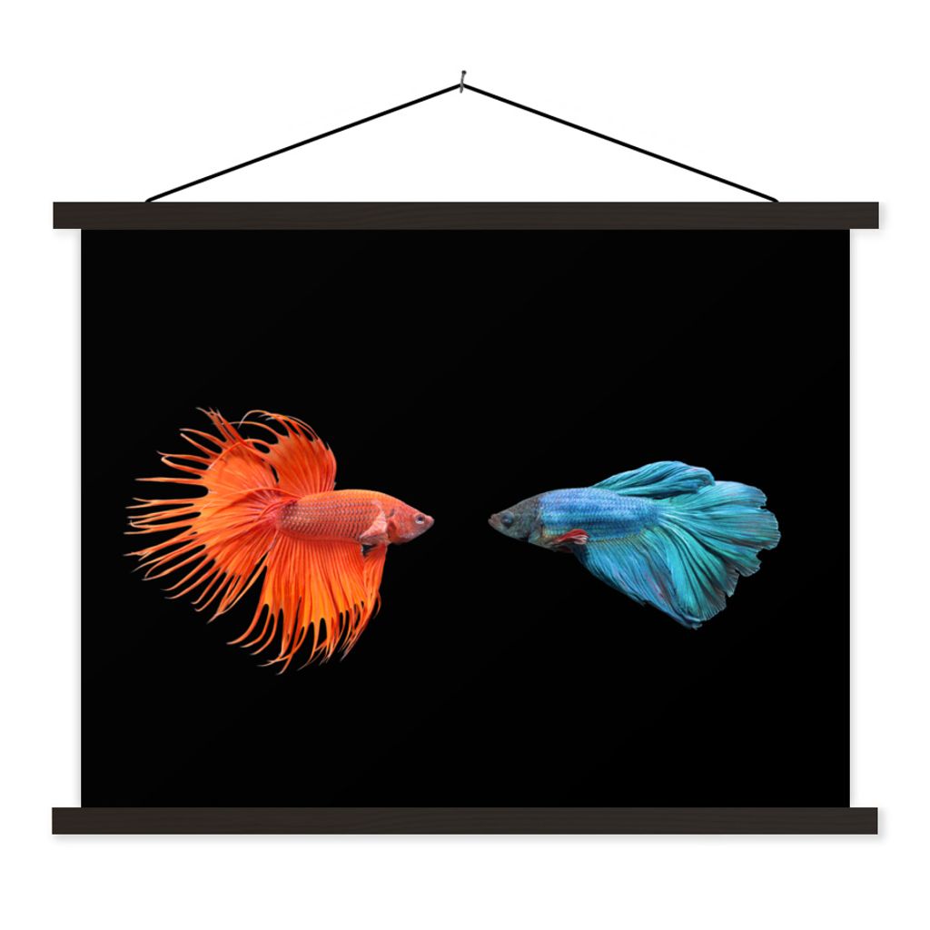 MuchoWow Textilposter Fische - Wilde Tiere - Schwarz 40x30 cm mit schwarzem Rahmen - Dekorationen