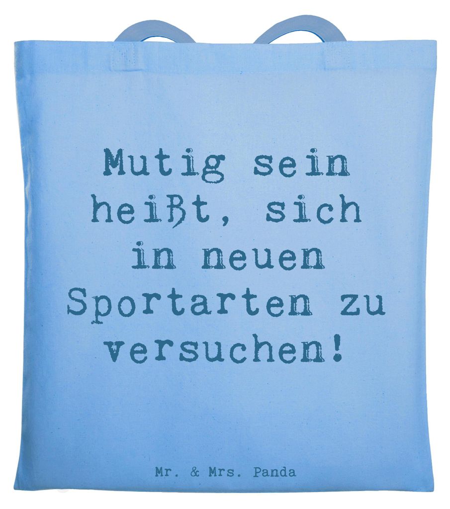 Mr. & Mrs. Panda Schultasche Spruch Neue Sportart versuchen - Sky Blue - Geschenk, dokumententasche, Tragetasche, Vertrauem, Mut, Trost, Laptoptasc...
