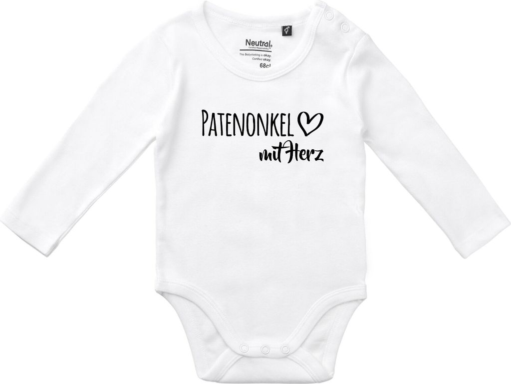 Huuraa Baby Body Patenonkel mit Herz 68 White Baumwolle Fairtrade Langarmbody Geschenkidee