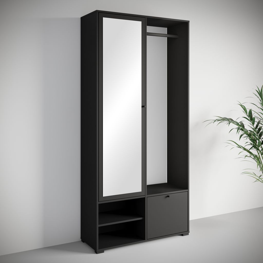 MINIO go for it, Garderobenset "DAFNI", Garderobe, 90 cm, mit Spiegel, Schwarze Farbe