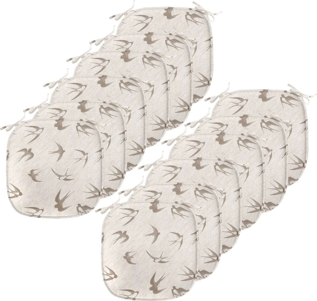 ABAKUHAUS Cuscini per sedie da sala da pranzo con motivo uccelli, flying Birds, cuscini decorativi impermeabili con cinturini per sedie da cucina, 40 cm x 40 cm, confezione da 12, beige marrone