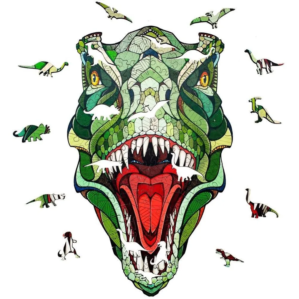 Puzzle en bois coloré T-Rex 24,4 x 40 cm - Jeu Éducatif Dinosaure 3D