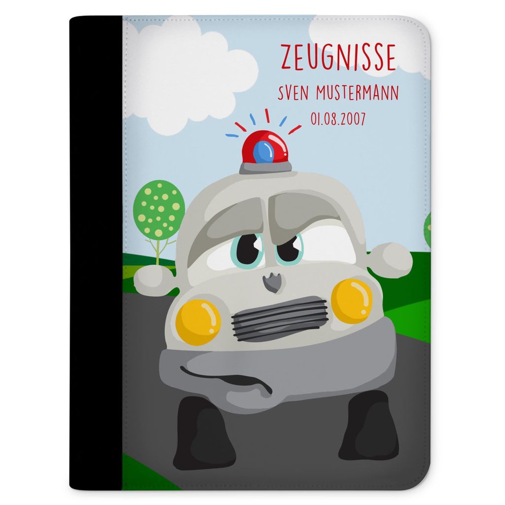 Zeugnismappe, Dokumentenmappe, Ordner A4, Auto Polizei 0 mit Klarsichthüllen
