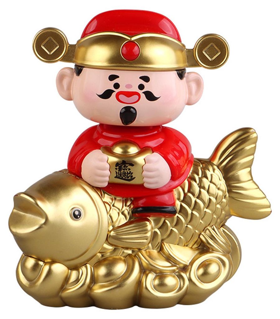 Sonnengott-Figur des Reichtums, goldener roter Karpfen, automatisch nickende Glücksgott-Statue, Tischdekoration zum chinesischen Neujahr und Früh...