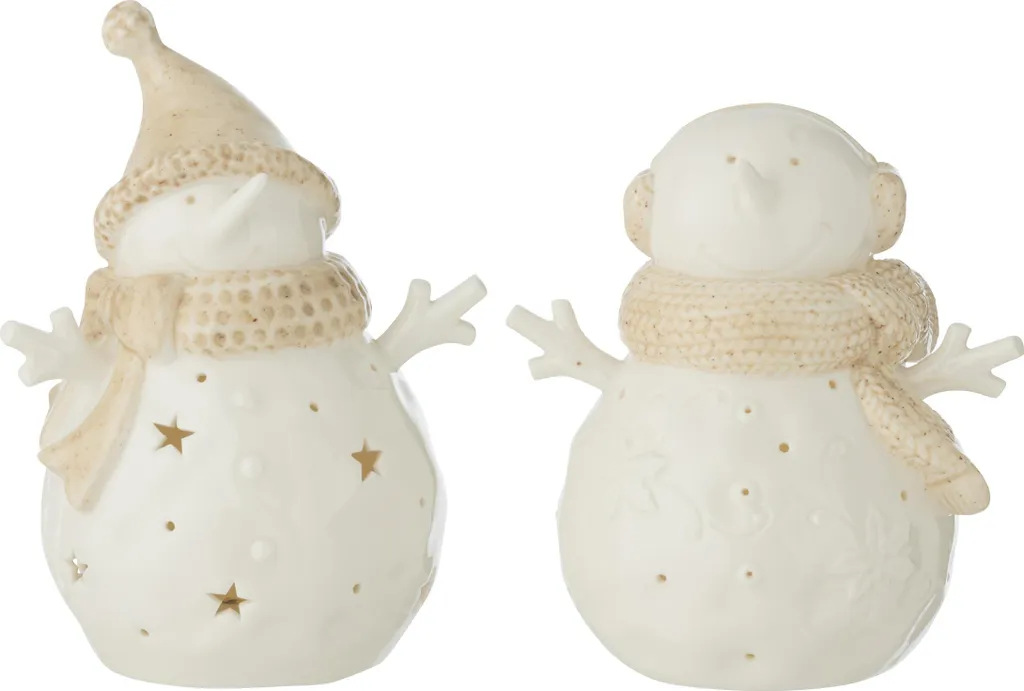 Éclairage de Noël LED Sans Fil Bonhomme de Neige Blanc Beige J-Line Chic