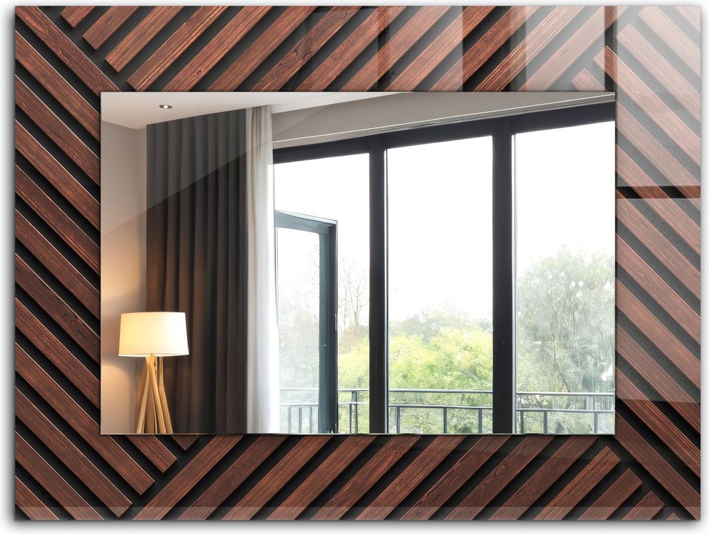 Bedruckter Spiegel - Wandspiegel - Dekorativer - Modern - 80x60 cm - Diagonallatten Aus Holz