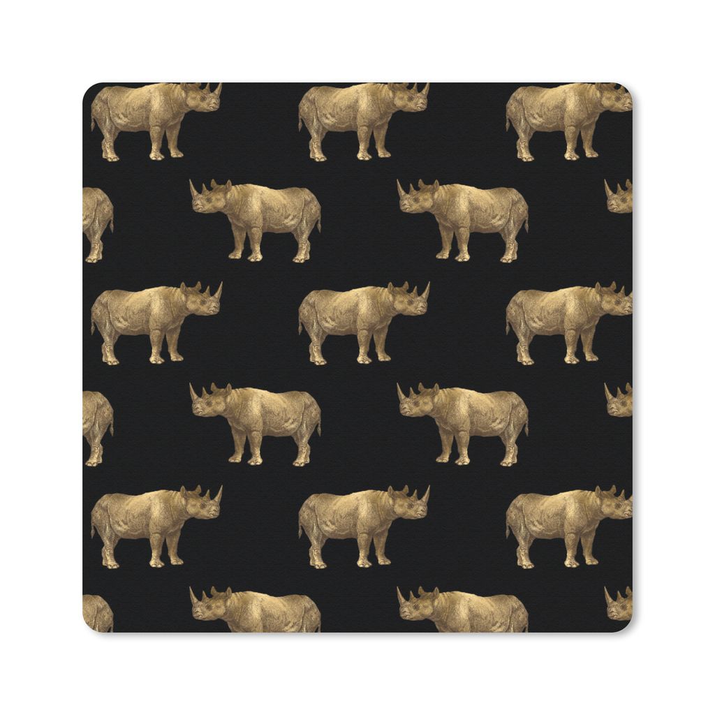 MuchoWow Mauspad Mousepad Muster - Nashorn - Gold - Schwarz 30x30 cm - Mousepads - Maus Mat - Pad - Mausunterlage - Gaming