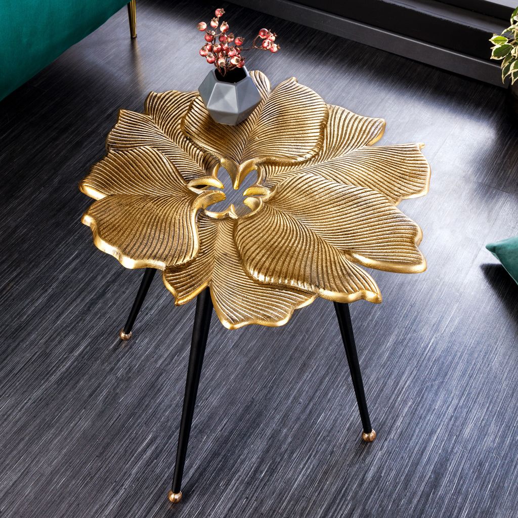 riess-ambiente Dekorativer Beistelltisch GINKGO LEAFS 60cm gold Metall Couchtisch Tisch