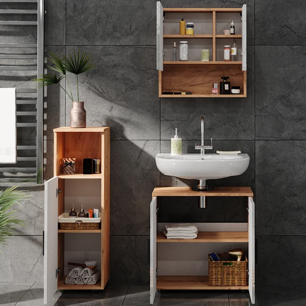 Vicco Irma Set de Bain 3 Éléments Blanc Brillant et Chêne Doré Modèle 40538 - 5