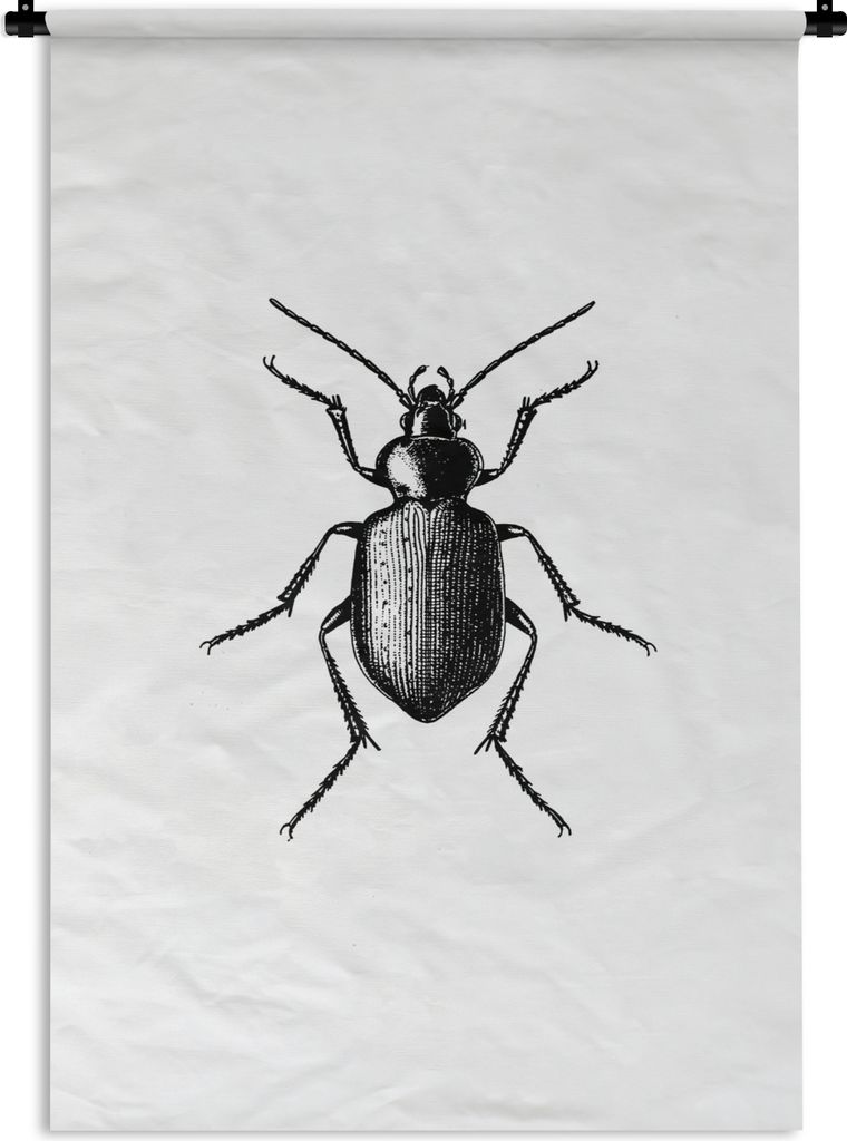 MuchoWow Wandteppich Wandbehang Käfer - Tiere - Vintage - Schwarz und weiß 90x135 cm Tapisserie Dekoration Wandtuch - Baumwolle - Wandskulptur
