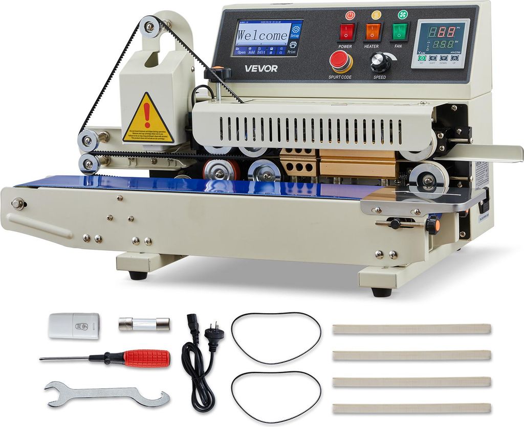 VEVOR Kontinuierliche Versiegelungsmaschine, 6–12 mm Siegelbreite, Horizontal, mit Tintendruck, Siegelmaschine, Temperatur & Geschwindigkeit eins...