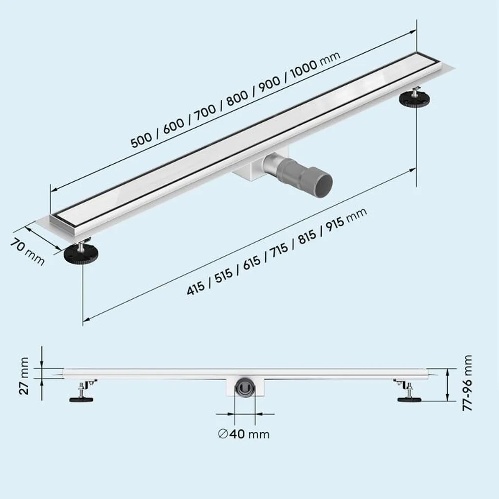 Caniveau de Douche Extra Plat 60cm Inox Chromé avec Siphon Anti-Odeur - 7