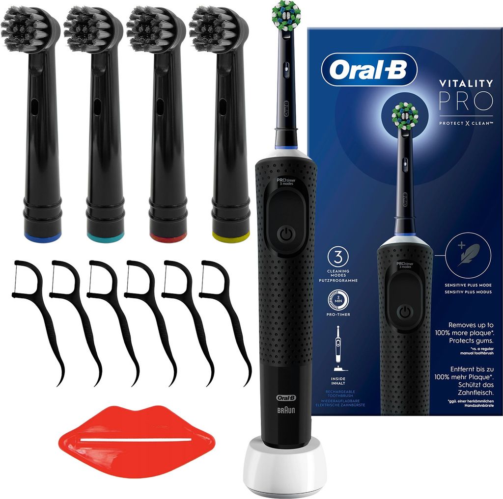 Oral-B Vitality Pro D103 Schwarz Elektrische Zahnbürste 4 Aufsätze Timer
