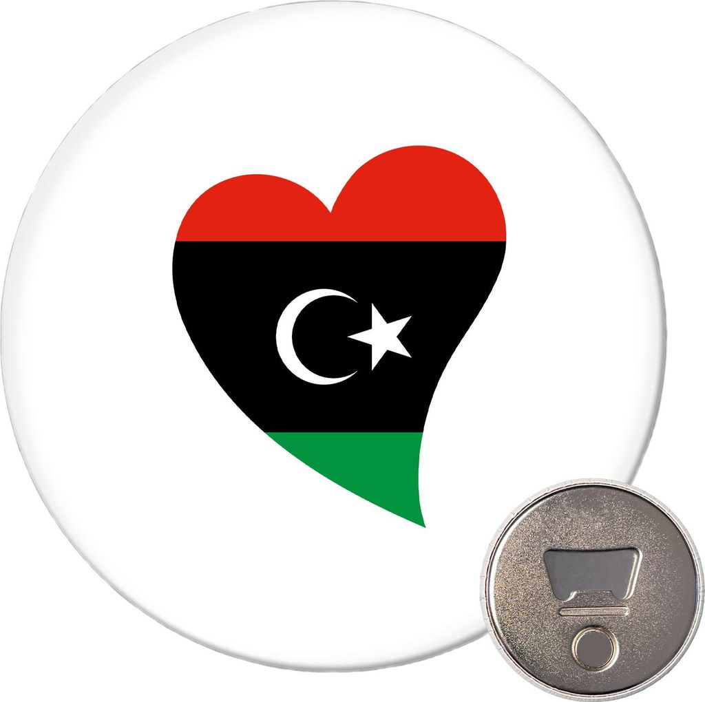 Huuraa Magnet Libyen Flagge Herz 59mm Kühlschrankmagnet rund Flaschenöffner Geschenkidee