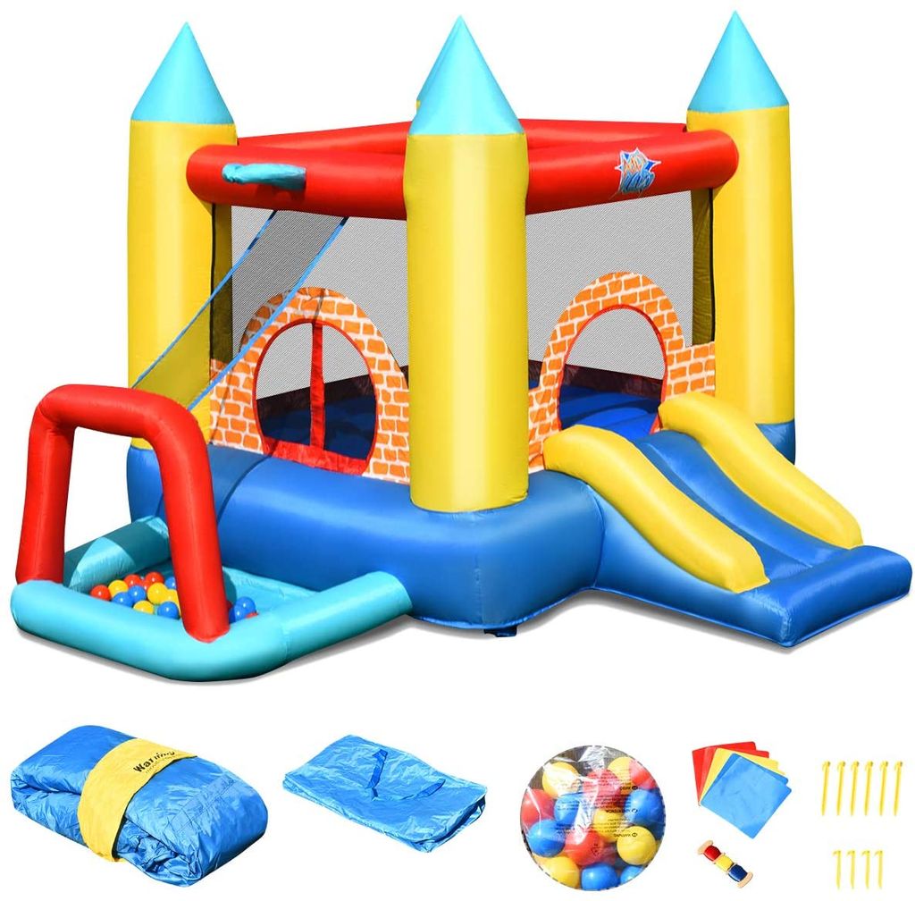 Aufblasbare Hüpfburg mit Rutsche Springburg Spielburg mit Gebläse für 3 Kinder