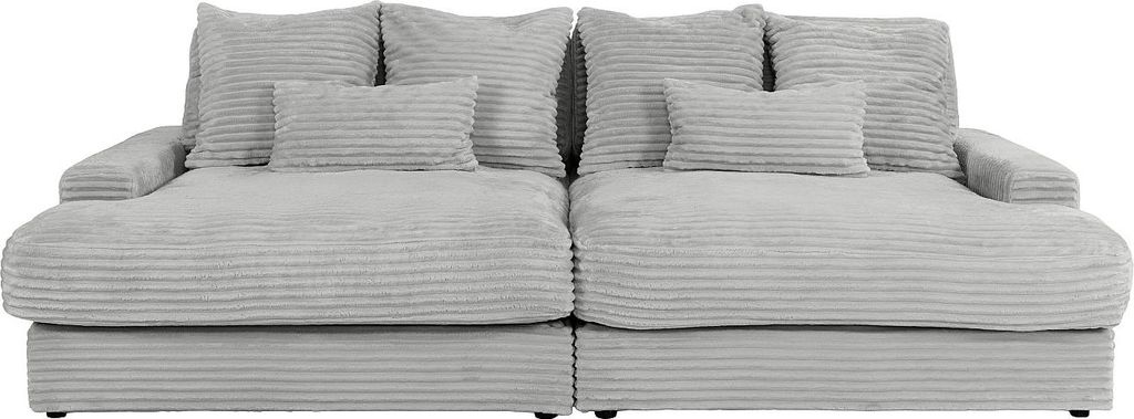4-Sitzer-Sofa mit tiefer Sitzfläche aus grauem, dick gestreiftem CALAZO-Velours