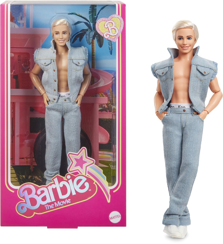 Barbie The Movie - Ken Puppe im Jeansoutfit und Original Produktbild 