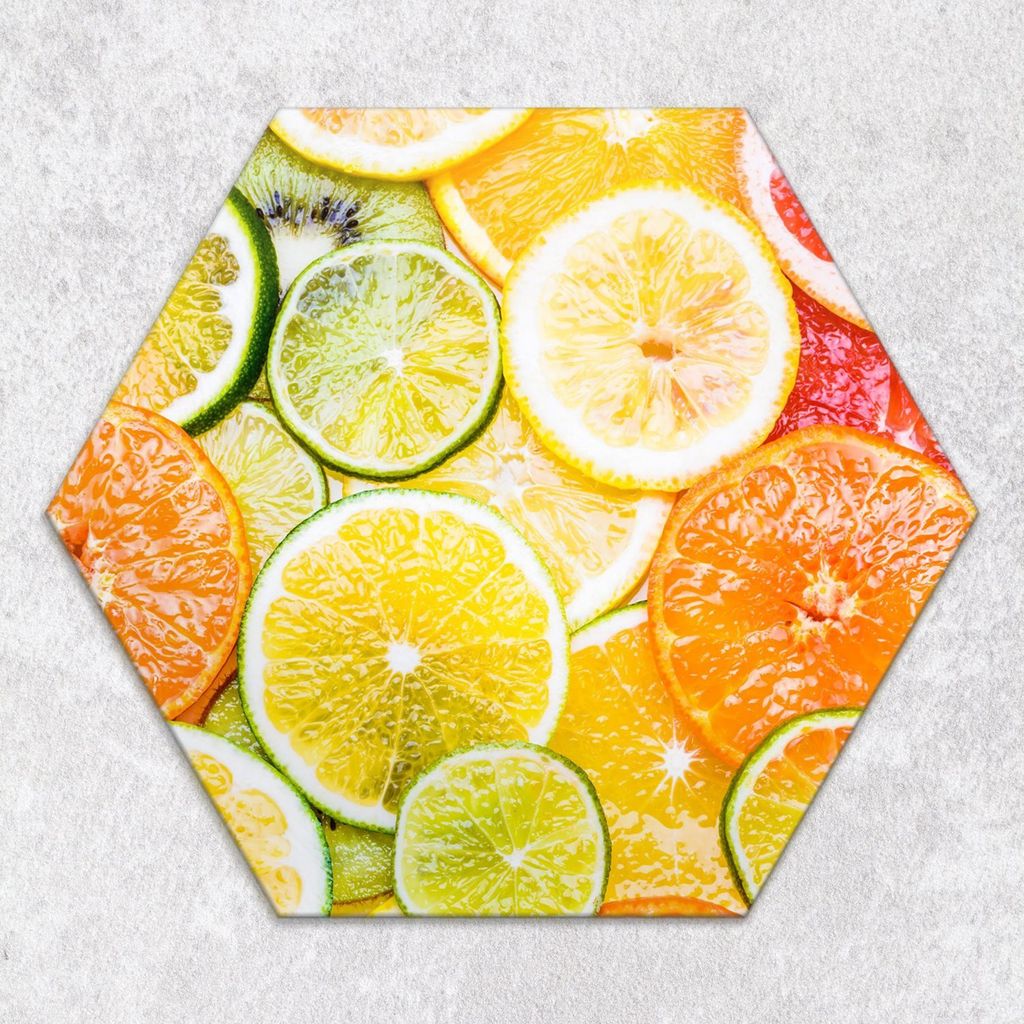 Glas-Herdabdeckplatten Glaskeramikkochfeld-Abdeckung Spritzschutz Glas hexagon 40 cm Farbige Früchte