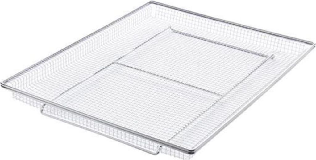 A wire mesh basket on a white background.