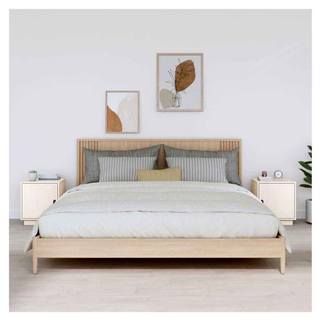 Nachttisch im Schlafzimmer 2 Stück Weiß 40x34x45 cm Massivholz Kiefer Klassisches Design Schränkchen mit Stauraum