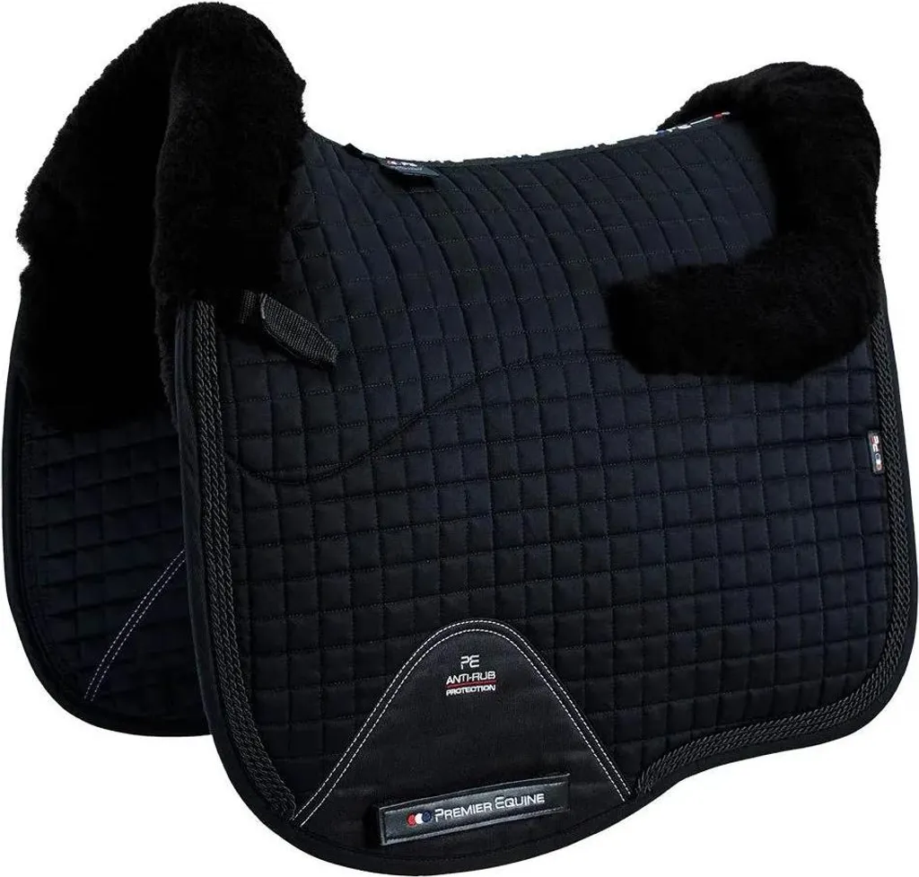 Tapis de dressage noir pour cheval sensible en laine mérinos véritable