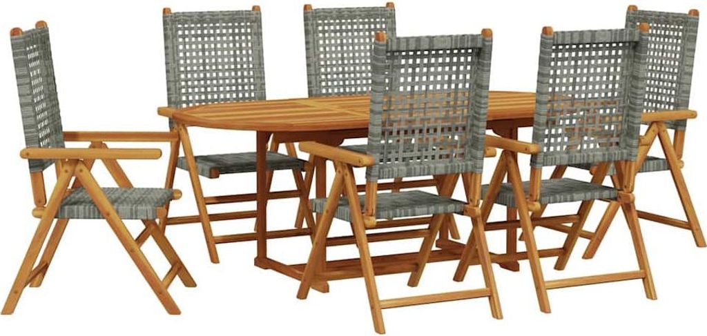 vidaXL 7-tlg. Garten-Essgruppe Poly Rattan und Massivholz Grau