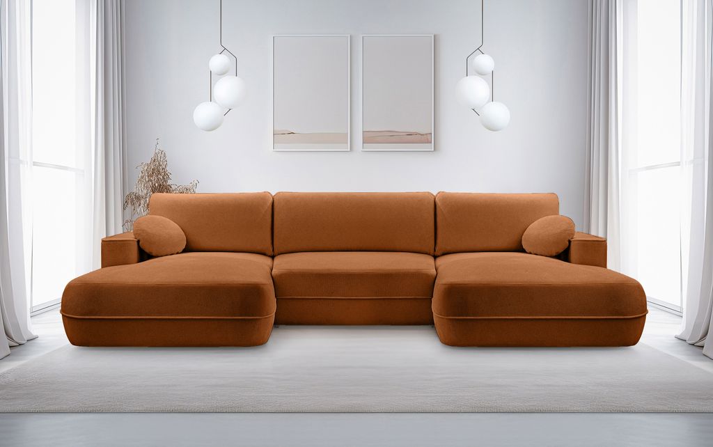 DomoHome FUEGO U-Förmiges Freistehend Ecksofa - Kupfer 364x164x87cm – Wohnlandschaft mit Schlaffunktion-304x140cm & Bettkasten – Modernes Desi...