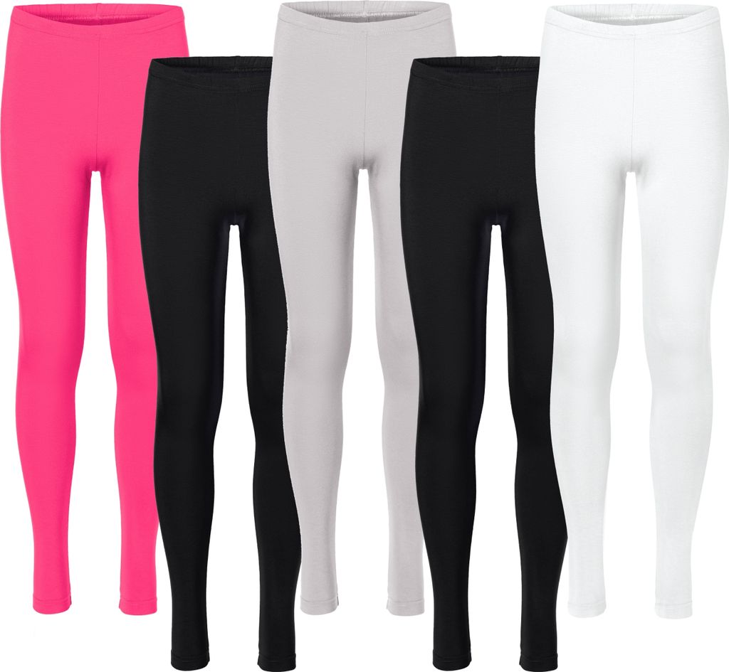 Merry Style 5er Pack Leggings Mädchen Lange Kinder Leggings aus Viskose MS10-130 (Schwarz/Schwarz/Rosa/Weiß/Caffe Latte, 116)