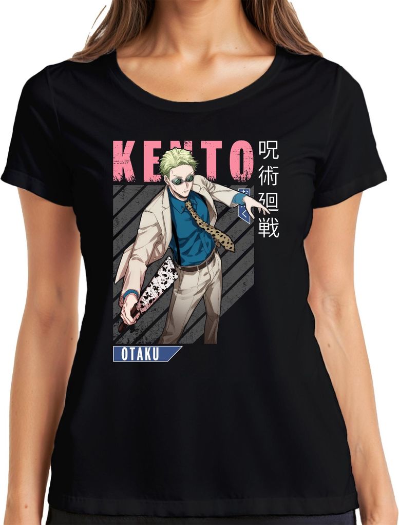 Jujutsu Kaisen Keito 呪術廻戦 Anime Ästhetik Otaku Geschenk Anzug Brille Damen T-Shirt, Schwarz, XXL