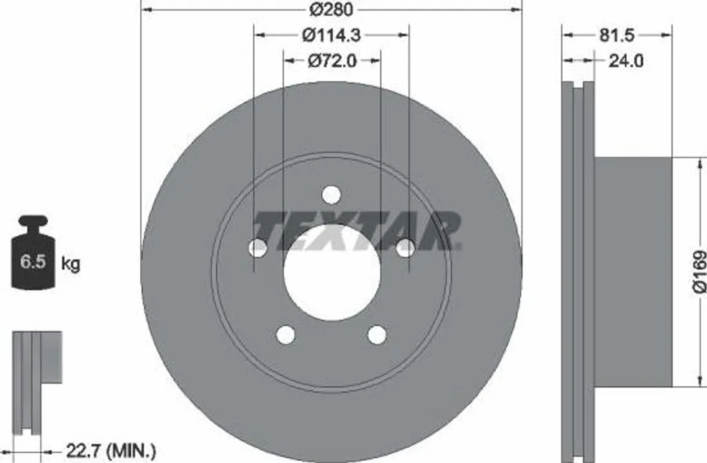 Disque de frein haute performance Textar 92113500 compatible 05015965AA Jeep
