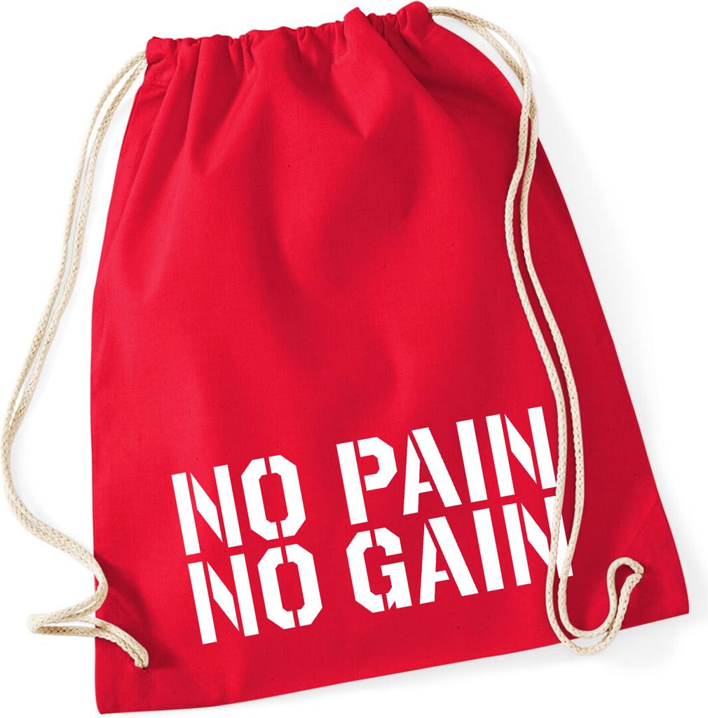 Huuraa Turnbeutel No pain gain Hantel 12 Liter Classic Red Baumwolle Rucksack Geschenkidee
