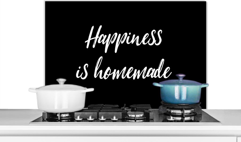 KitchenYeah Spritzschutz Küche - Küchenrückwand - Wandschutz für Herd und Spüle - Zitate - Sprichwörter - Das Glück ist hausgemacht - Gl...