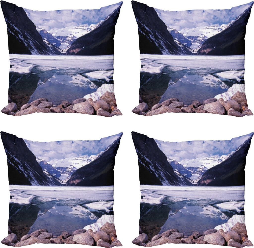 ABAKUHAUS Winter Kissenbezug Set (4 Stück), Lake Louise Alberta, Moderner Doppelseitiger Digitaldruck, 45 cm x 45 cm, Dark Purple Lavendel