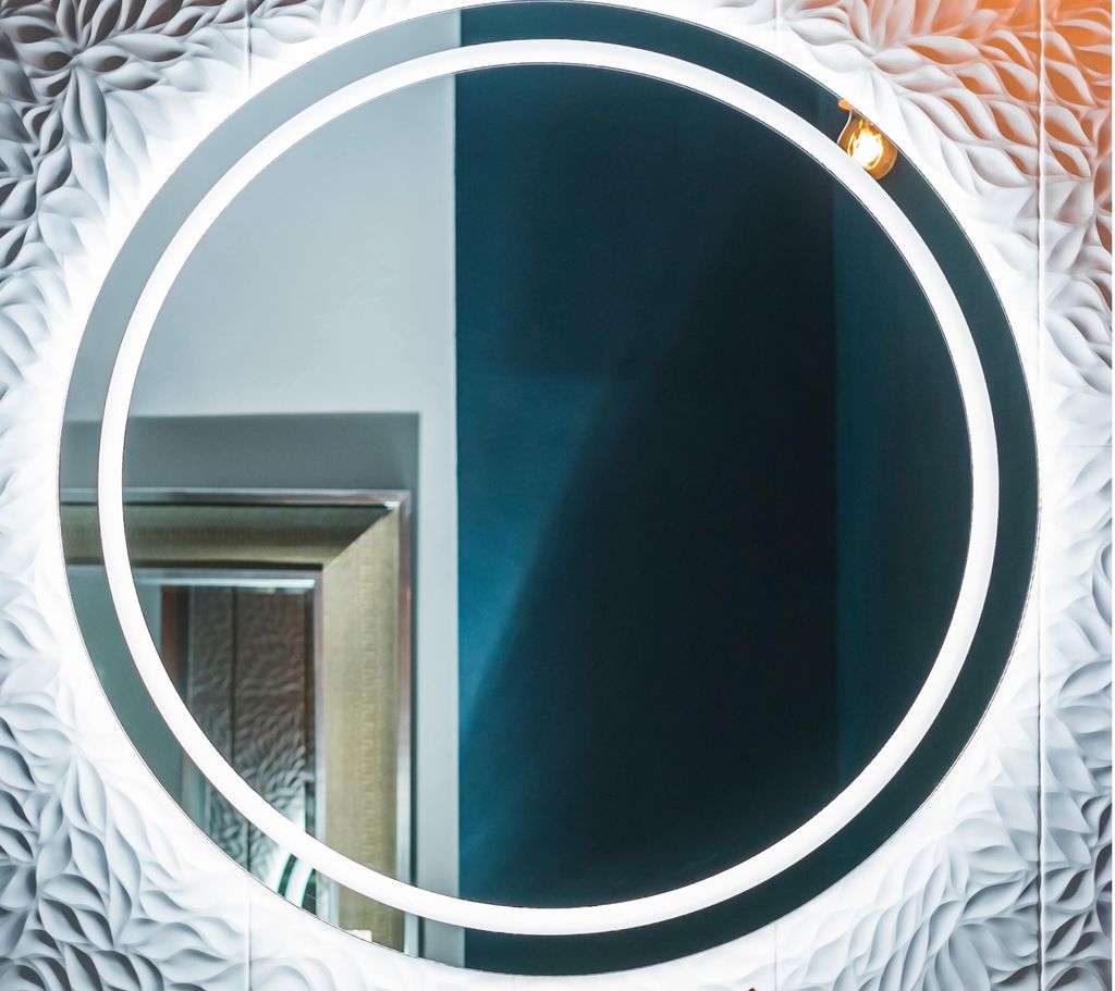 BD ART. Wandspiegel Badspiegel Rund 60 cm mit LED Beleuchtung Lichtfarbe Kaltweiß 4200K, IP44 mit Sandstrahlen Spiegel Groß Badezimmerspiegel