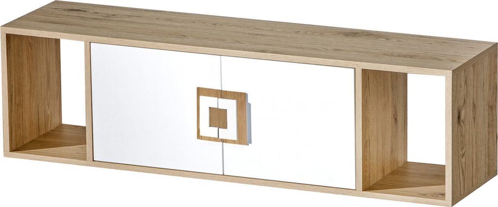 Furniture24 Hängeschrank, Hängeregal, Wandregal, Wandschrank, Wandboard NICO12 mit 2 Türen Hell Eiche/Weiß/Hell Eiche