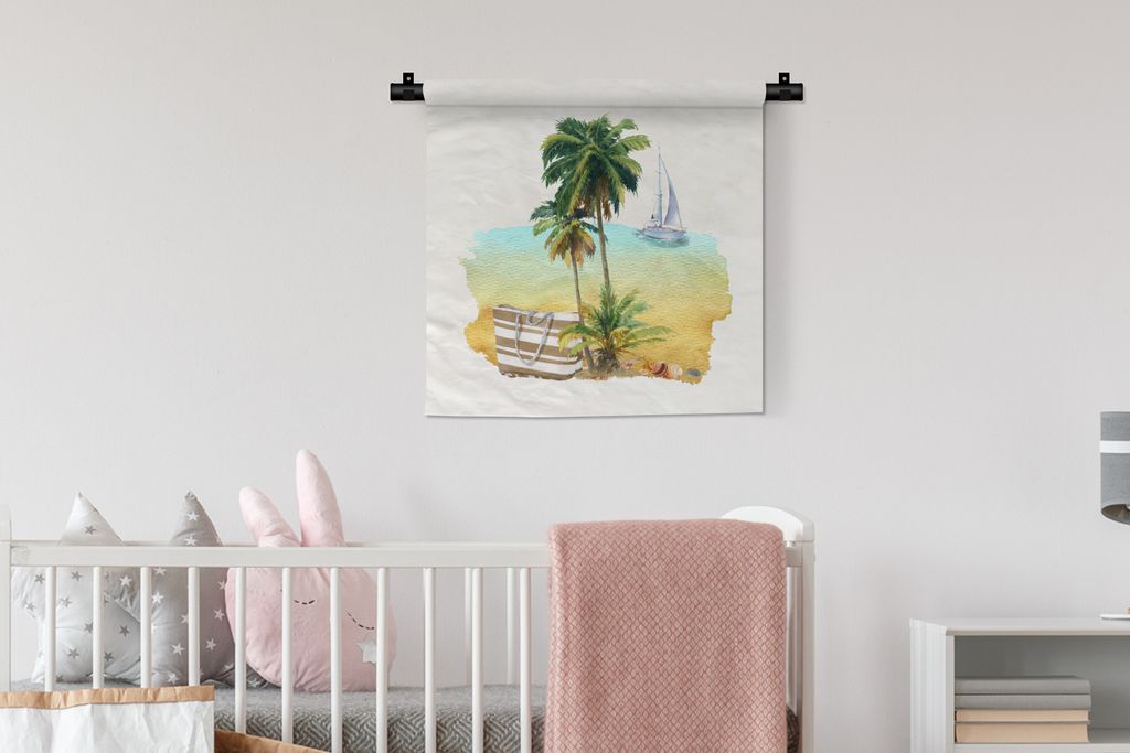 MuchoWow Wandteppich Wandbehang Tasche - Boot - Palme 60x60 cm Tapisserie Dekoration Wandtuch - Dekorationen - Wand Decke