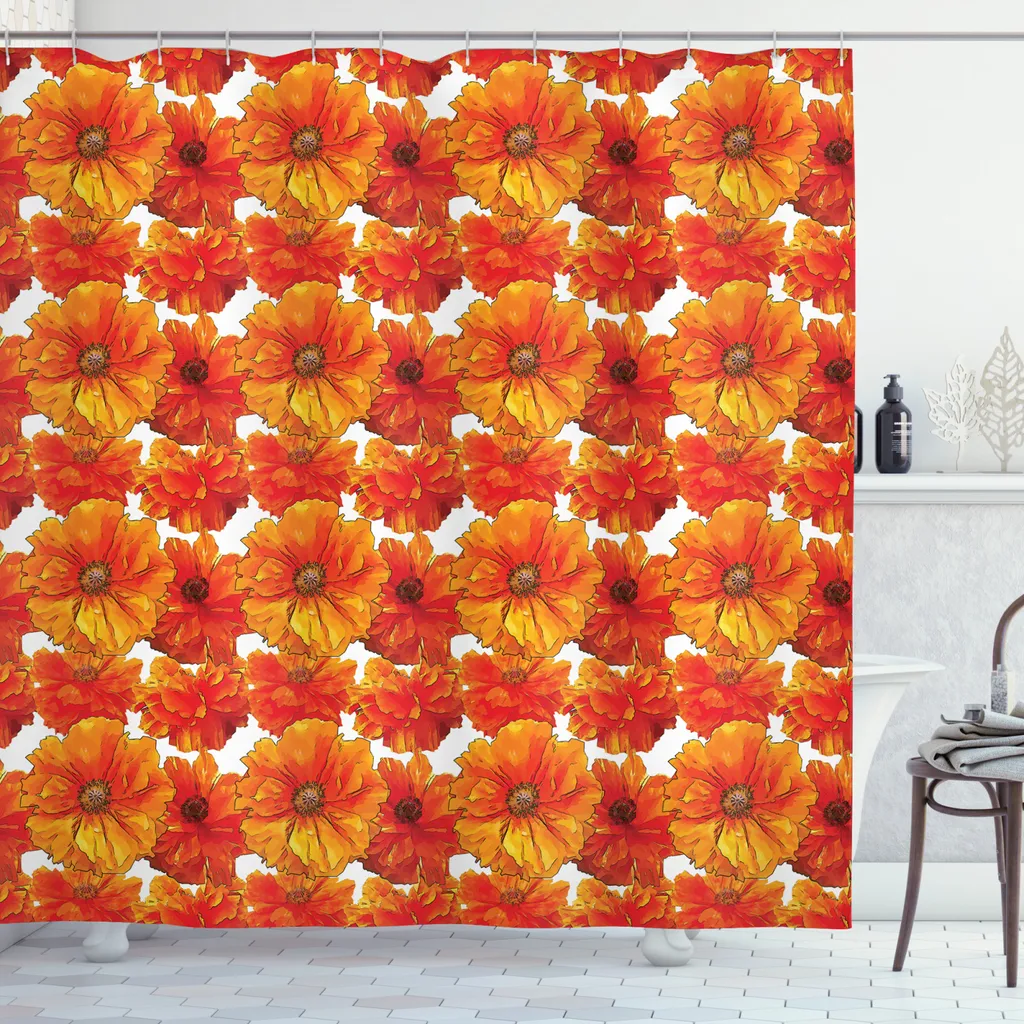 ABAKUHAUS Tenda Doccia 175x180 cm Arancione Antique Bohemian Poppies