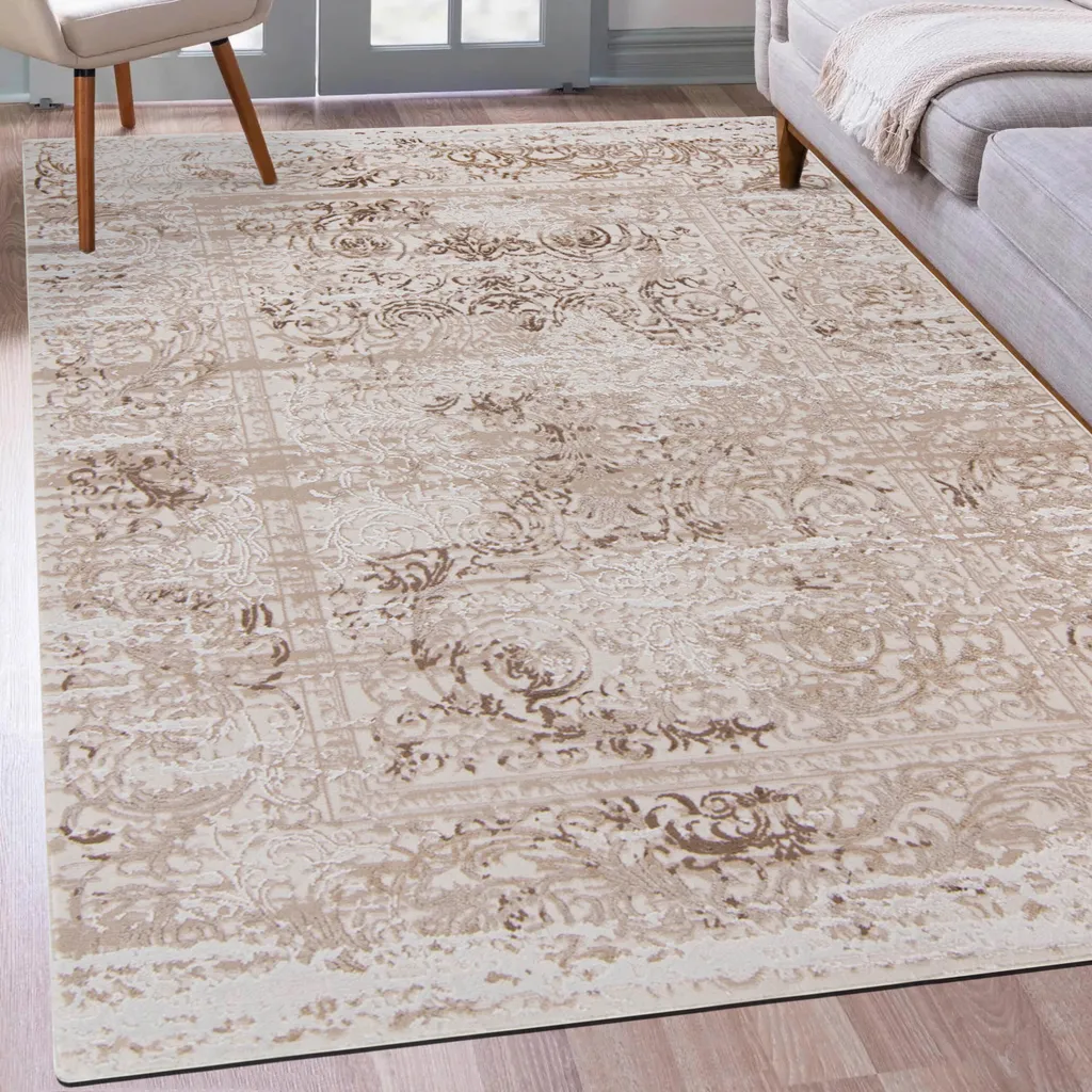 Tapis Beige à Poils Courts Mazovia - Style Vintage Oriental 80x150 cm
