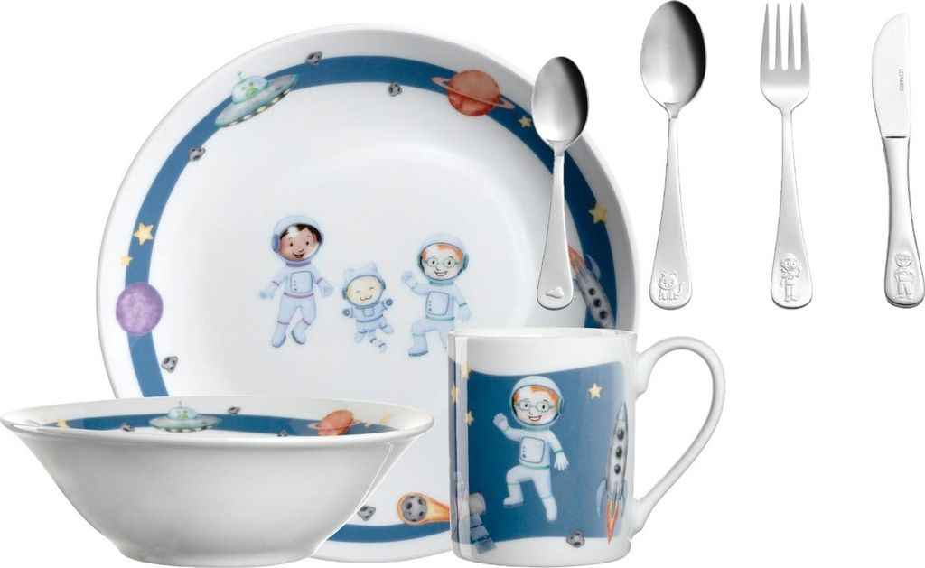 Leonardo BAMBINI Avventura Kindergeschirr Set mit Besteck 7-teilig - Weltall