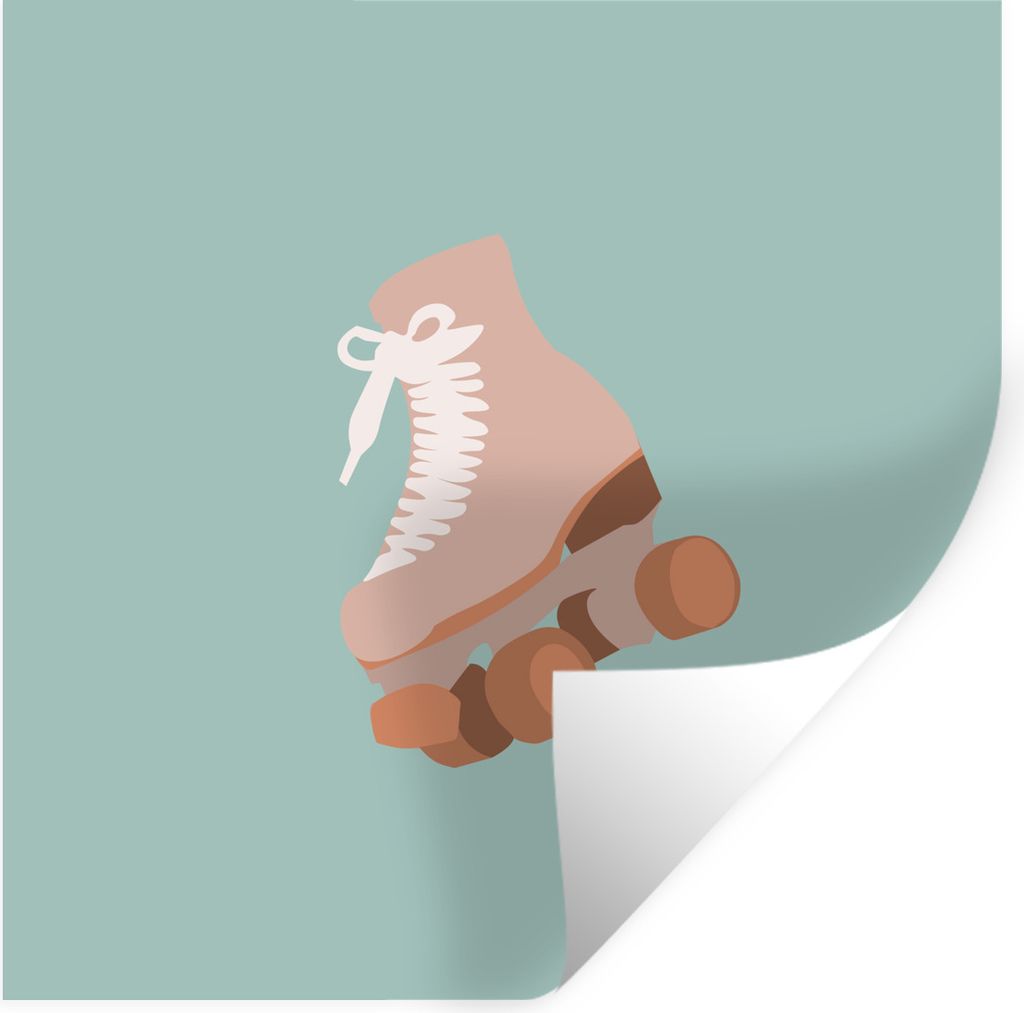 MuchoWow Wandtattoo Wandsticker Wandaufkleber Sommer - Rollschuh - Pastell 100x100 cm Selbstklebend und Repositionierbar - Wierderverwendbar - Se...