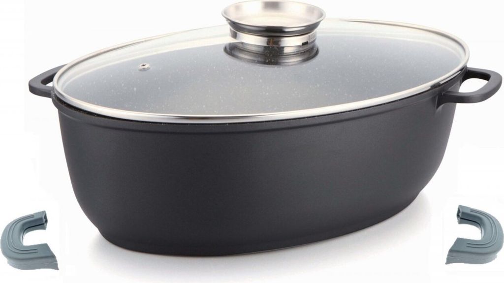 Alu Guss Oval Bräter ø38cm Induktion Topf Schmortopf Marmorbeschichtung