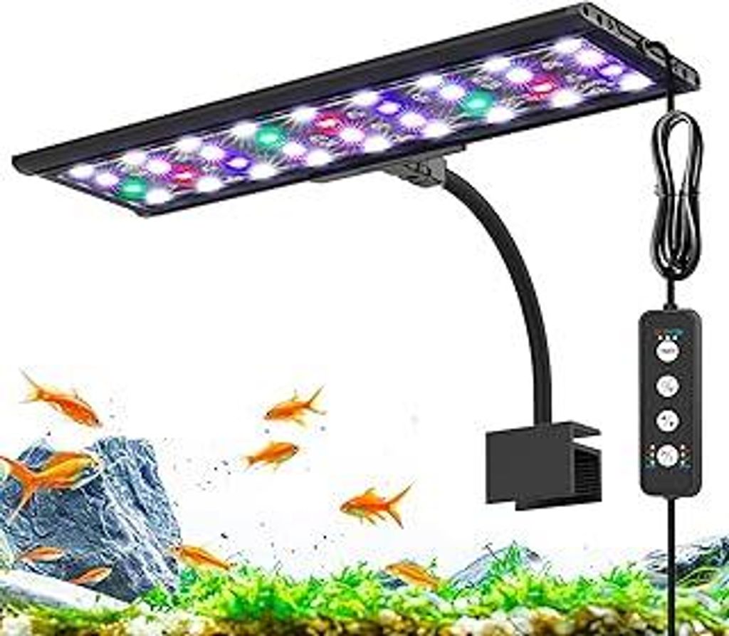 AQQA Clip On Vollspektrum Aquarium LED Beleuchtung, 24/7 Modus Aquarium Lampe mit Einstellbare Timer, IP68 Wasserdicht Beleuchtung für Aquarien f...