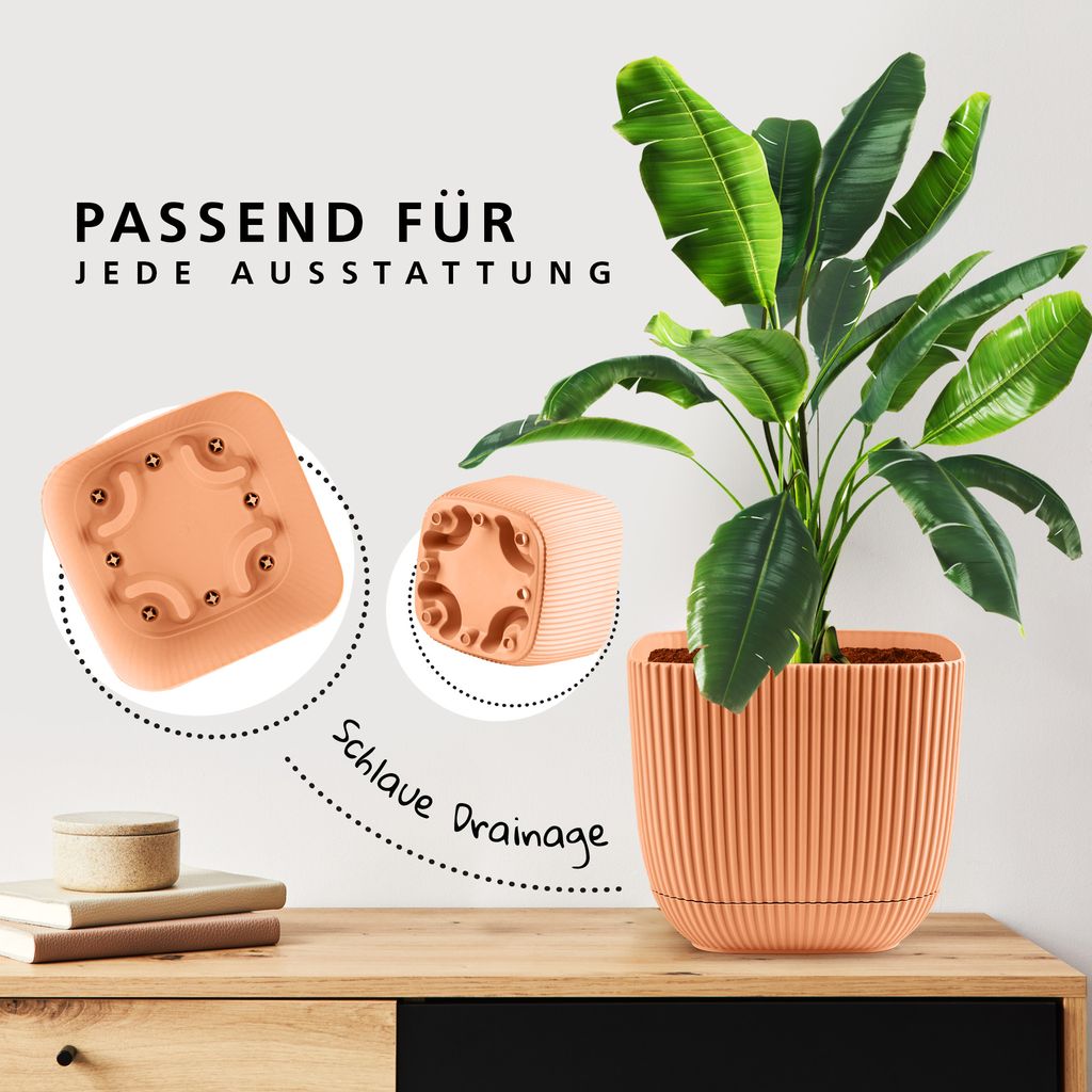 Blumentopf Groß Rosa, Übertopf 1L, Pflanzentopf Geriffelt Produktbild 5