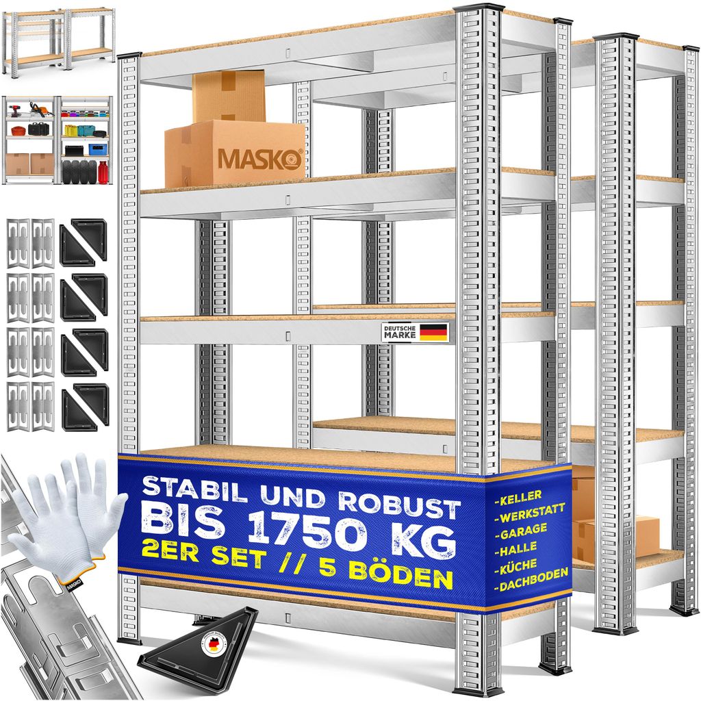 MASKO® 2er-Set Lagerregal Schwerlastregal, Kellerregal, Produktbild 