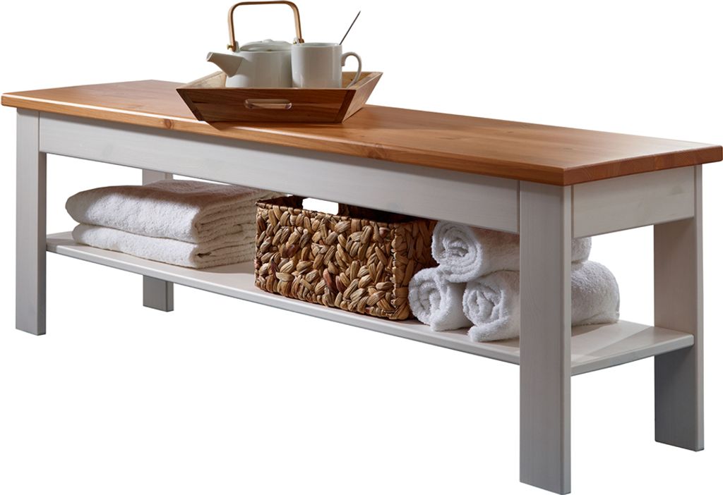 Bettbank SAVONA-69 in Kiefer massiv weiß mit honig, B/H/T: ca. 140/45/35 cm