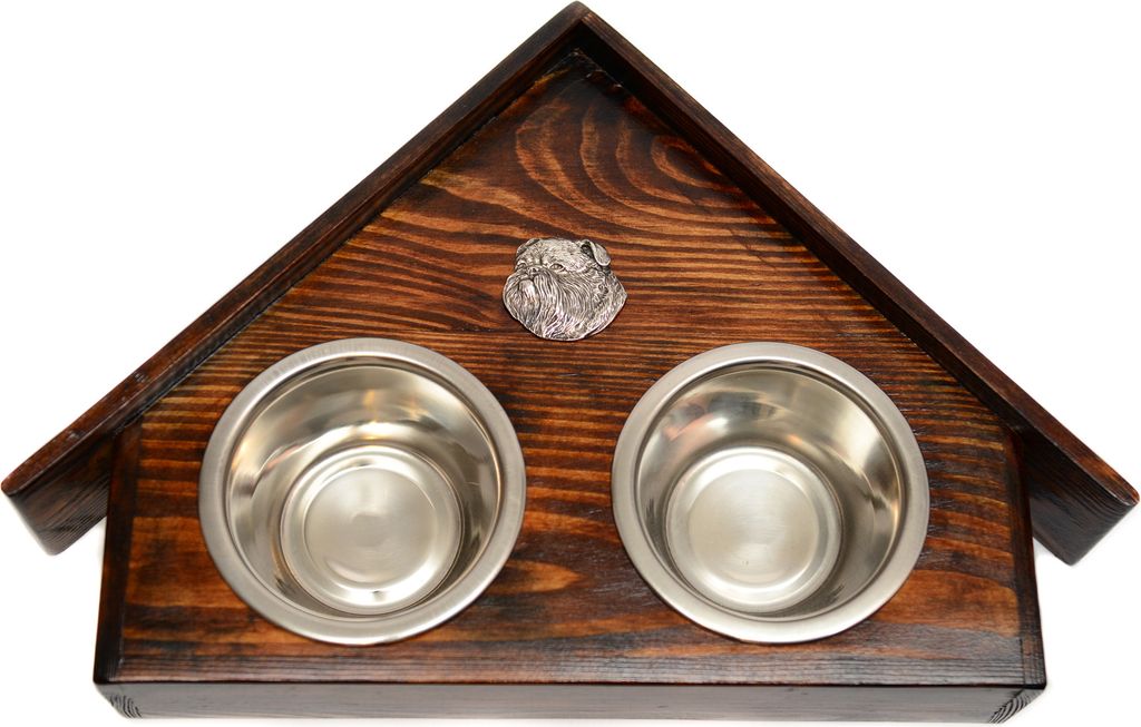 Brüsseler Griffon, Griffon Bruxellois I - Holzständer mit Schalen für Hunde, dekorative Hundeschalen, Geschenk zur Adoption eines Hundes von der...