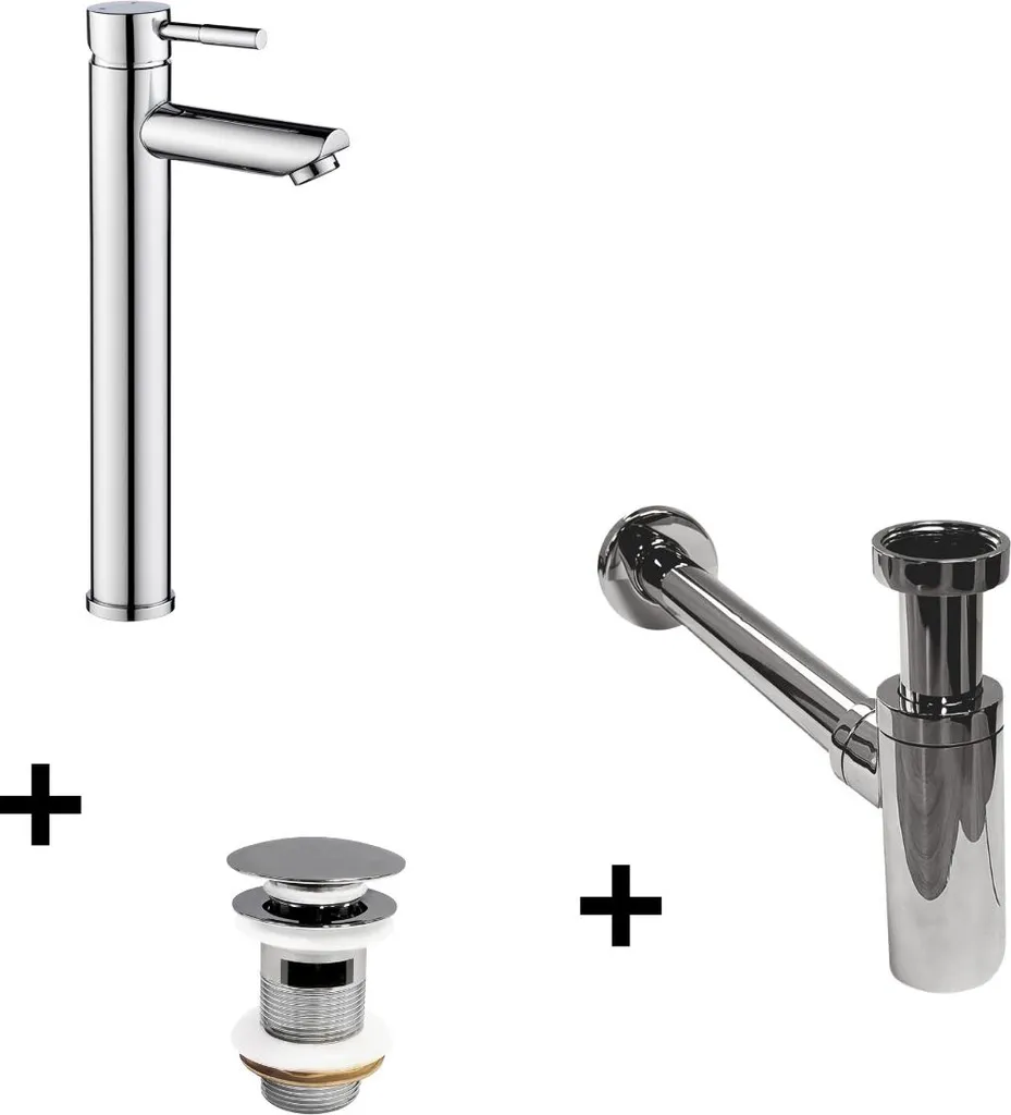 Rubinetto TAP a bocca alta + piletta CLINT + sifone SIMON